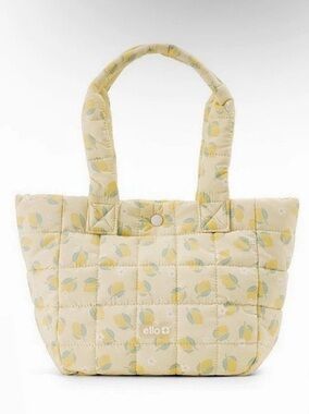 Quilted Cream Tote with Yellow Leaf Pattern